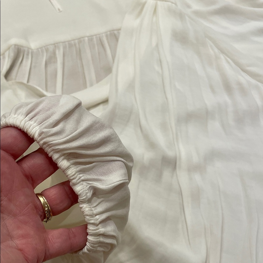 Free People Cream Draped Front Bishop Sleeves Women's Blouse Oversized Small - Picture 11 of 13